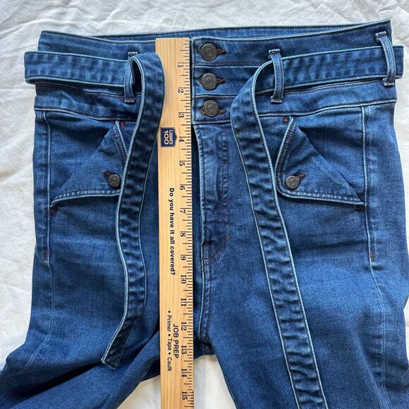 Veronica Beard Giselle Flare Extra High Rise Jeans Belted Washed Oxford Blue - Picture 11 of 16